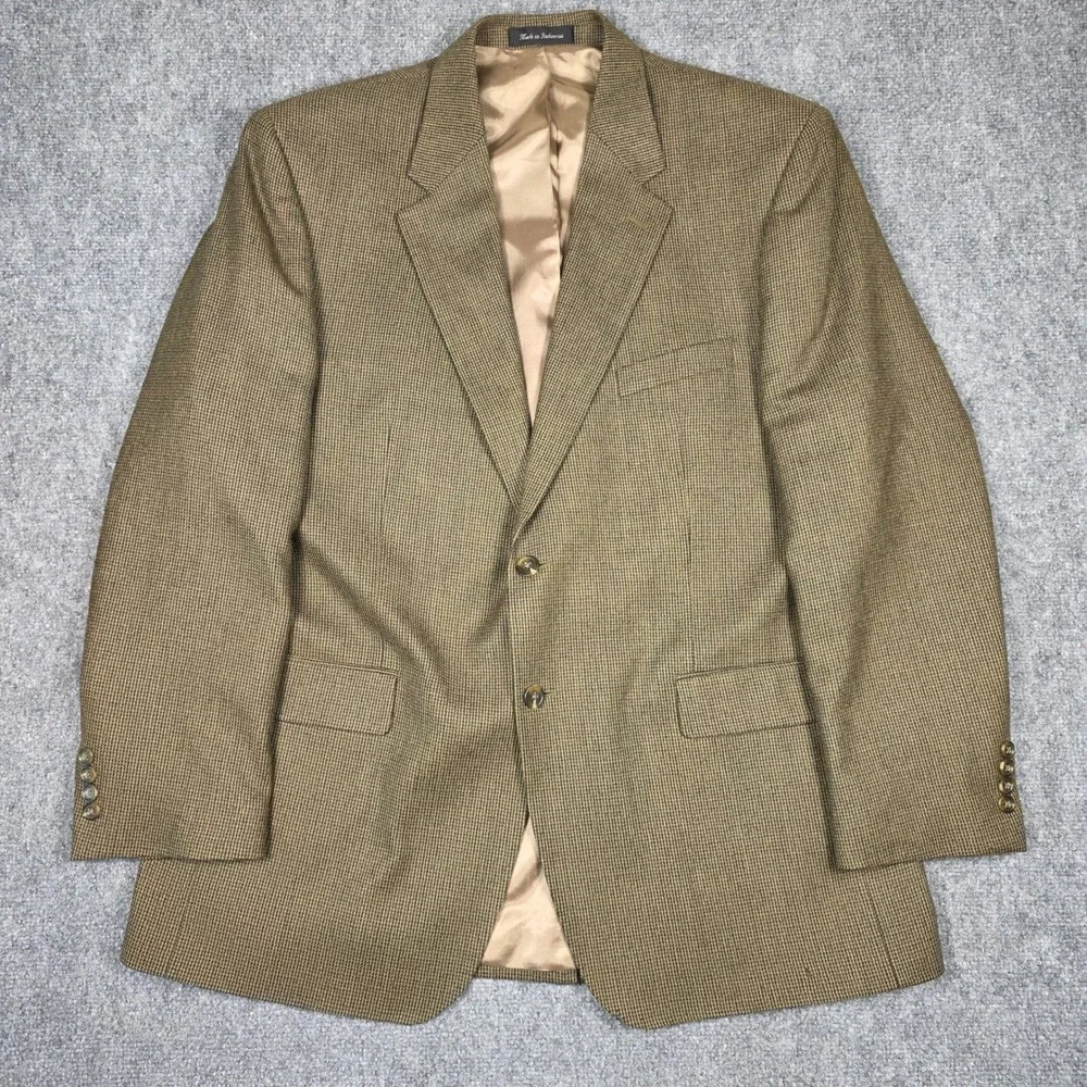Chaps Blazer Mens 46L Lambswool Tan Birdseye Tweed Sport‎ Coat Classic Academic